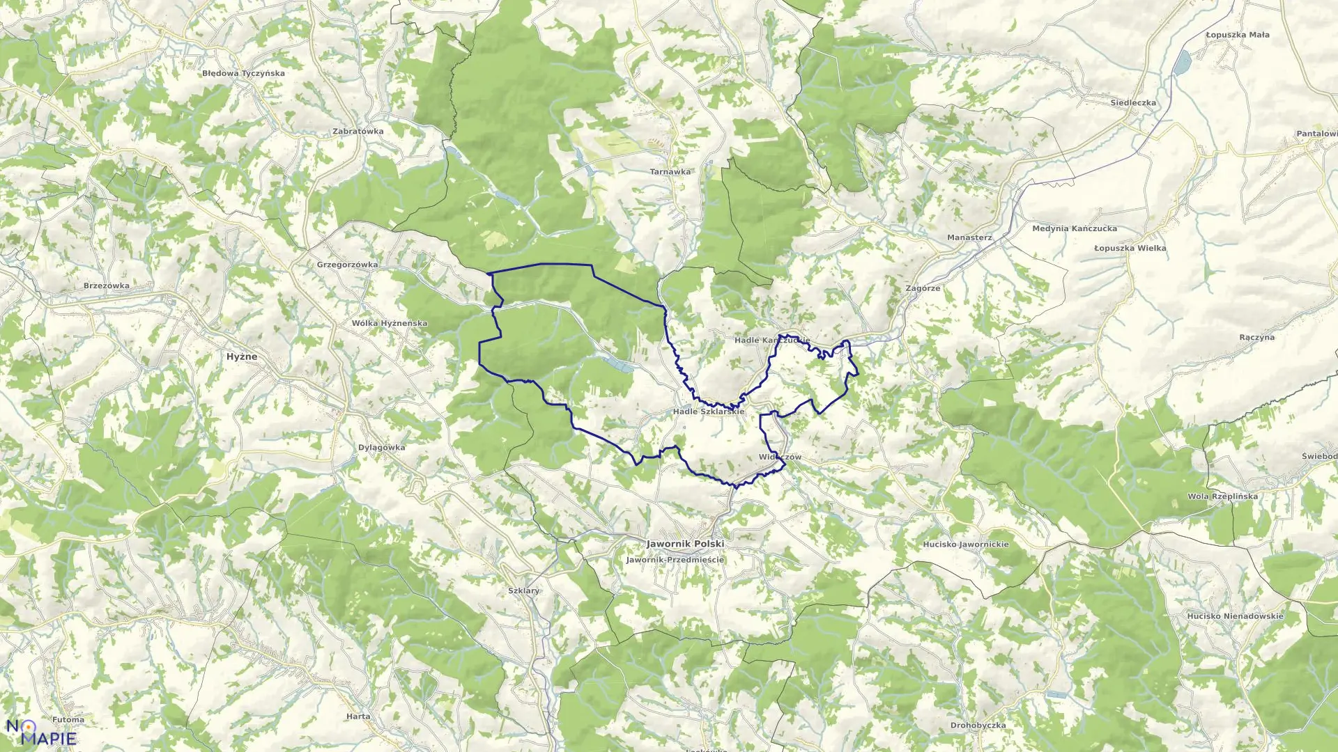 Mapa obrębu HADLE SZKLARSKIE gmina Jawornik Polski