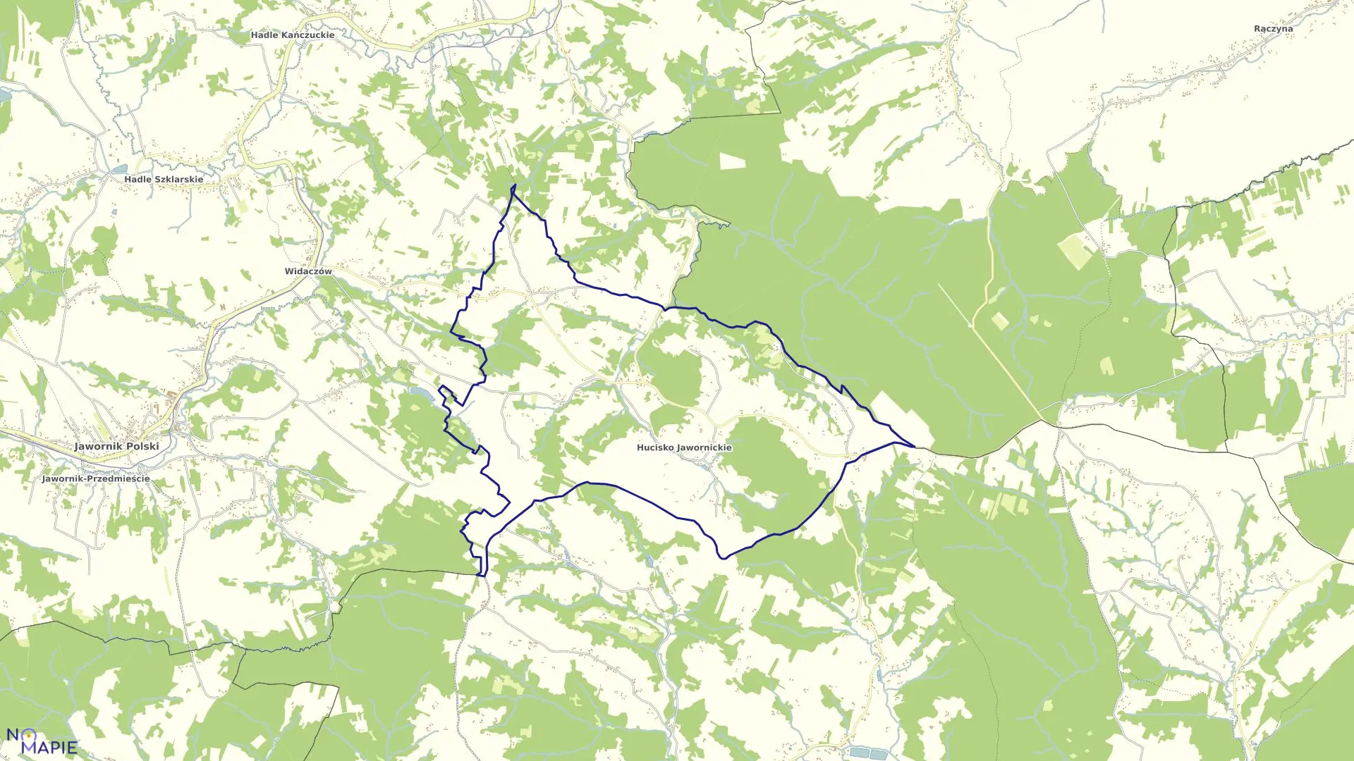 Mapa obrębu HUCISKO JAWORNICKIE gmina Jawornik Polski